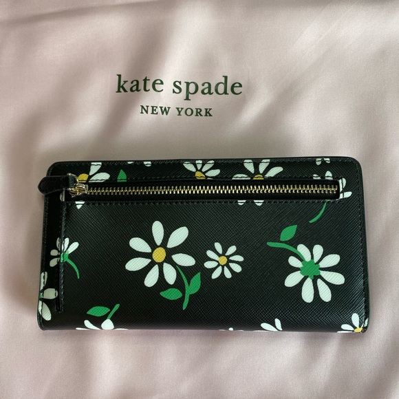 Kate Spade Dana Scattered Daisies Floral Printed Large Bifold Wallet Black - Picture 2 of 4